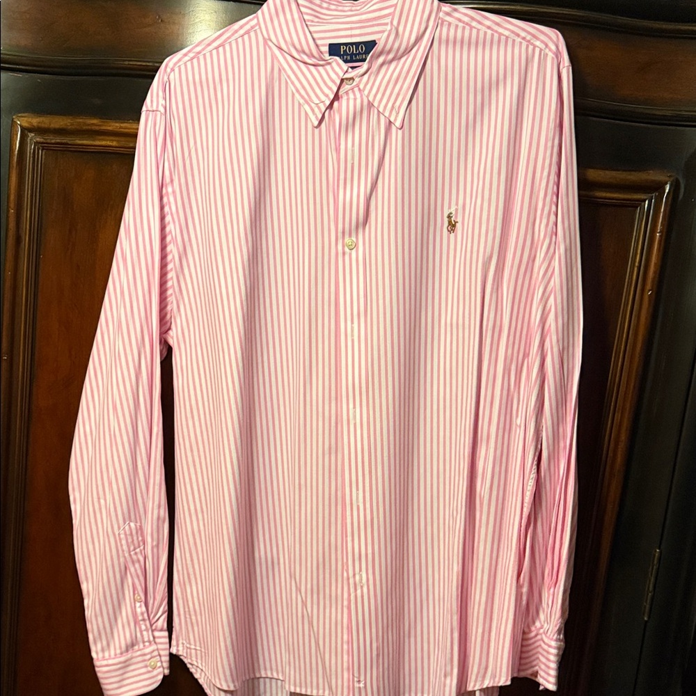 Polo by Ralph Lauren Men's Pink and White Striped Shirt